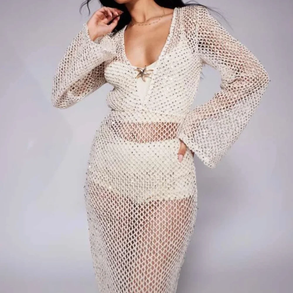 South Beach silver sequin maxi beach dress  - New Without Tags,  Size 2 - Picture 6 of 7